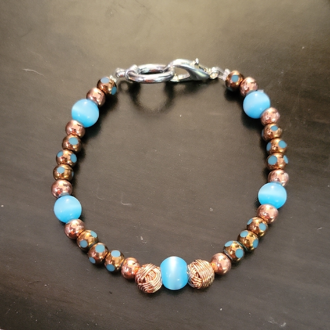 Elegant Blue And Copper Beaded Bracelet